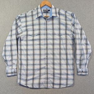 Panhandle Slim Western Shirt Men's LT Blue White Plaid Pearl Snap